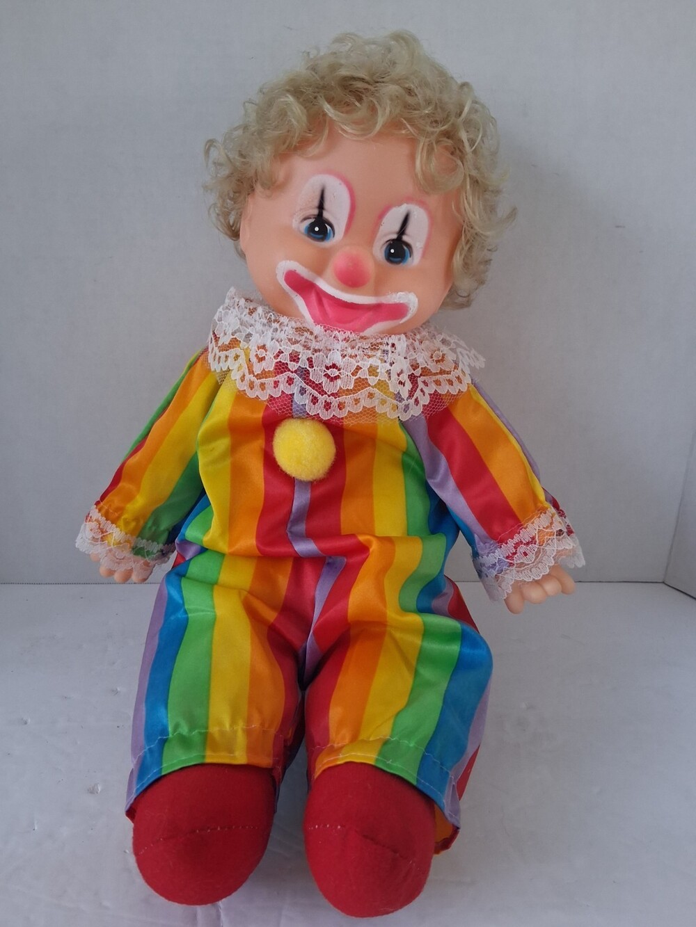 VTG'80's David Craft Rainbow Clown Doll; Vinyl Face, Plush Body, Clean